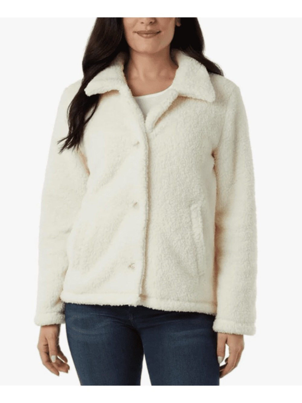 32 Degrees Heat Women's Cozy Faux Fur Button Front Jacket / Fleece